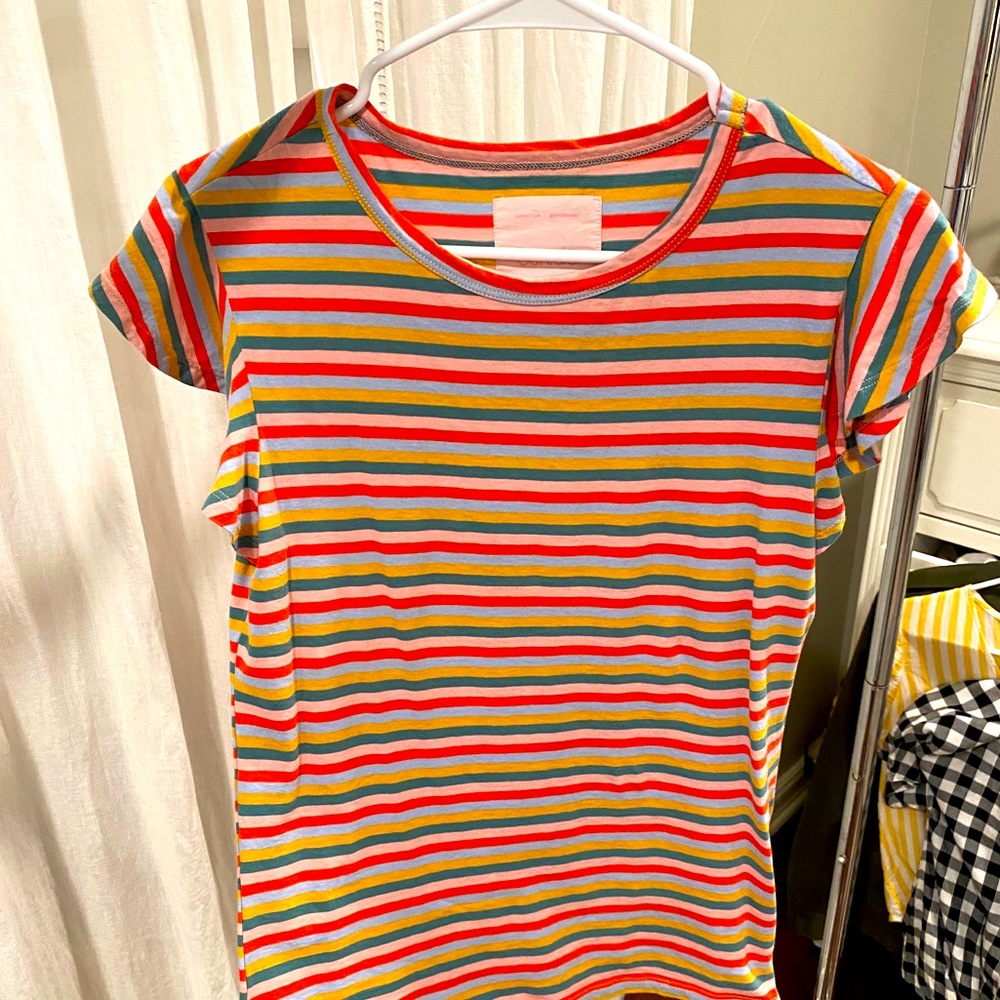 Bando striped, ruffled sleeve, muscle tee